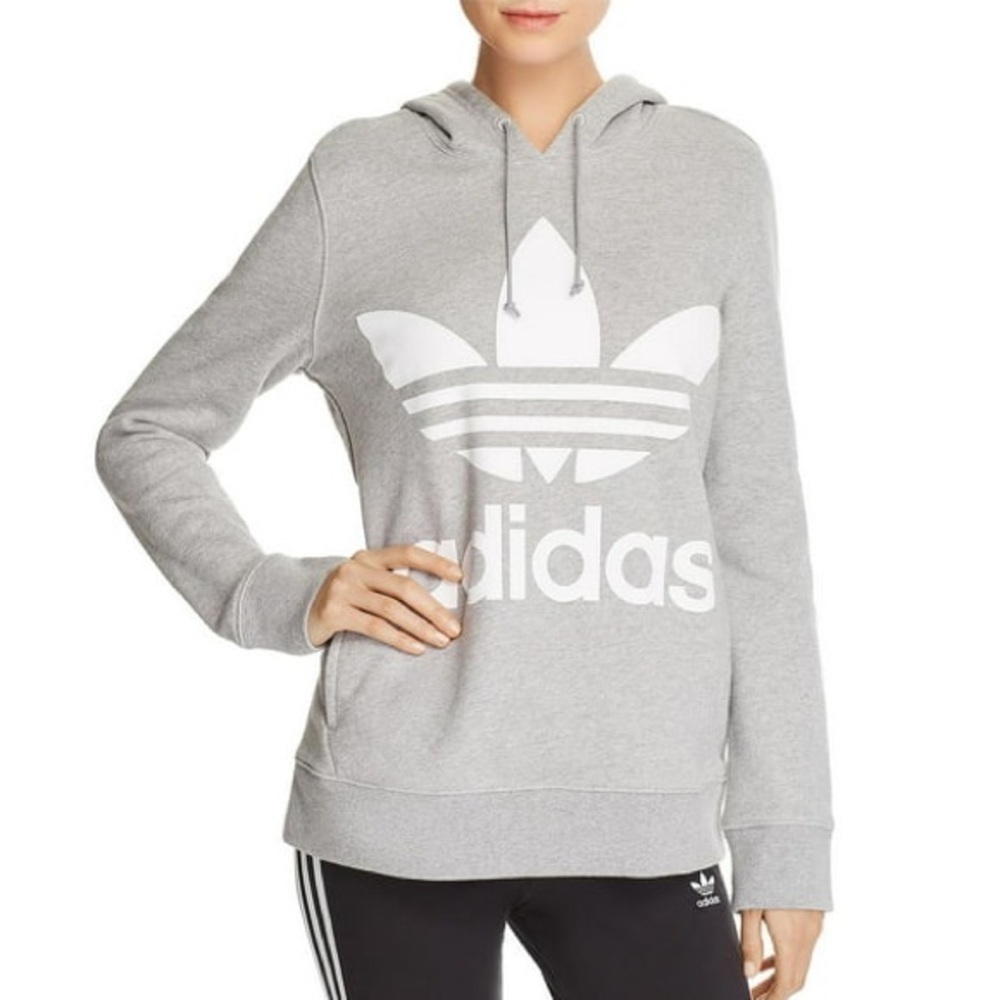 Adidas Gray Trefoil Logo Pullover Hoodie Size Medium